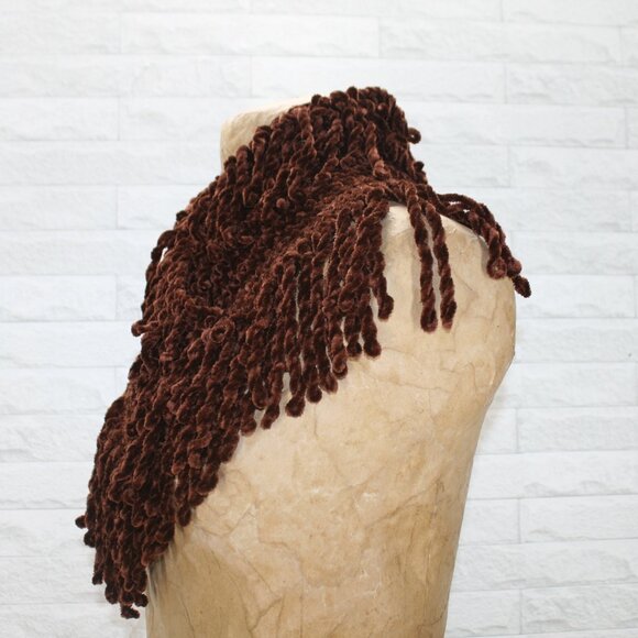 HAND CRAFTED Scarf Infinity Chenille Turtleneck Fringe Wrap Oversized Brown - Picture 5 of 13